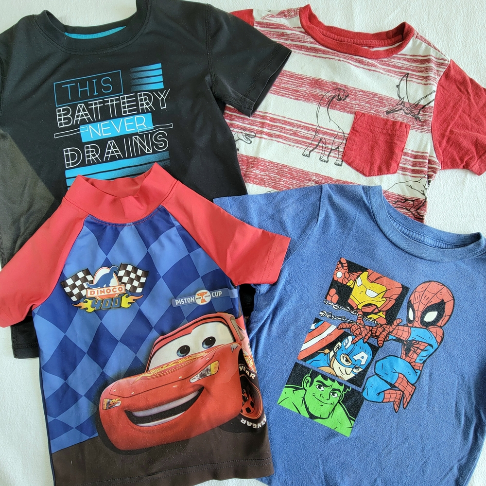 Lot Of 4 Kids T-Shirts Size 4T XS 4 4/5 Rashguard Disney Marvel Dinosaur Cars